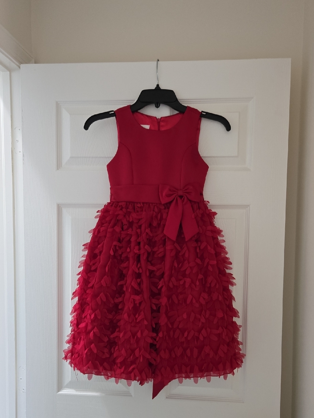 American Princess Red Textured Party Dress with Waist Bow